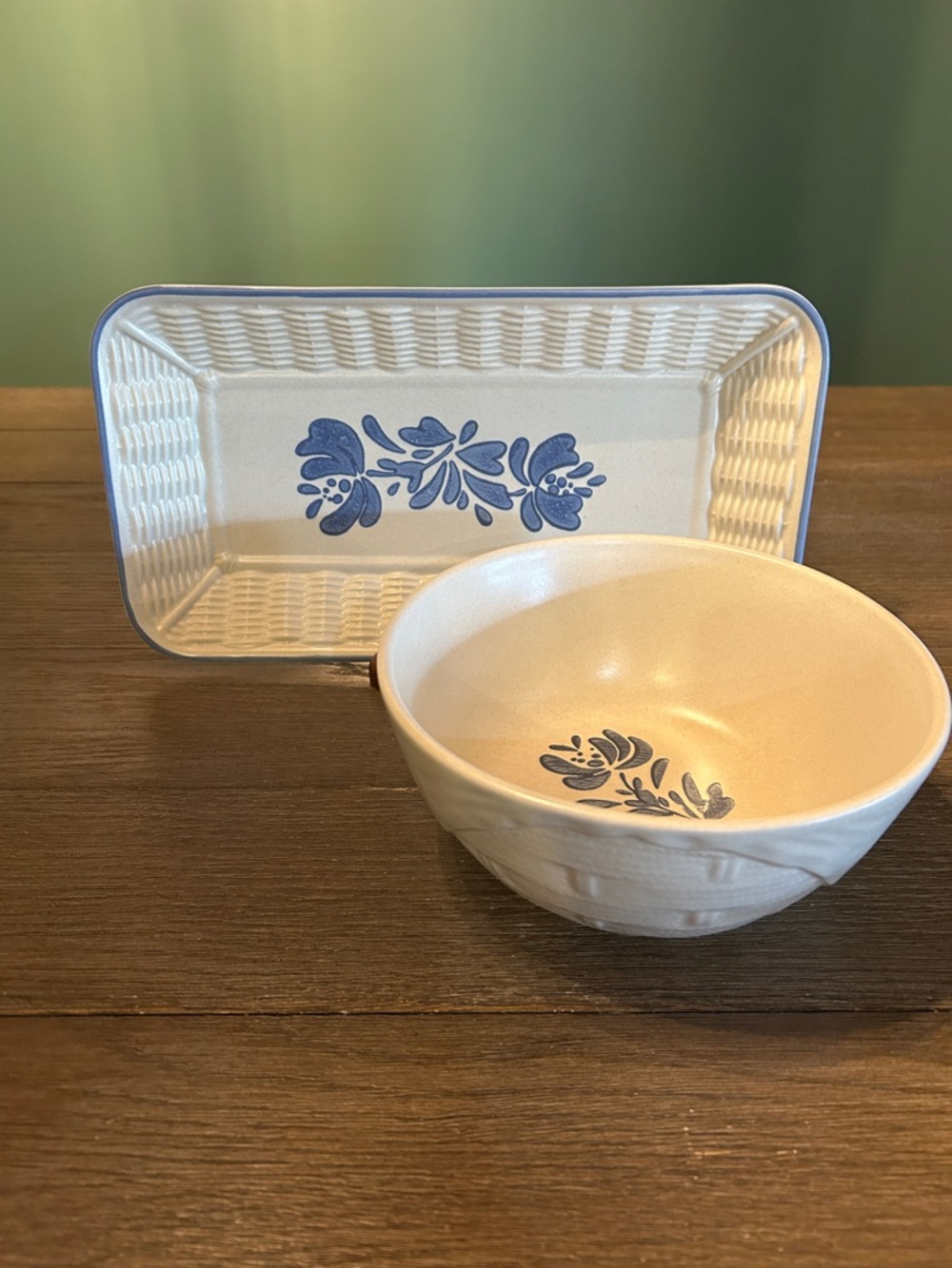 Vintage Pfaltzgraff Yorktowne basket bowl and serving rectangular bread dish
